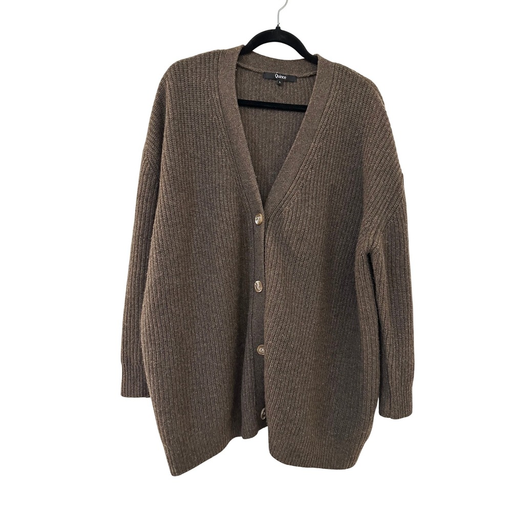 Quince Mongolian 100% Cashmere Oversized Cardigan Sweater Brown Womens L Knit